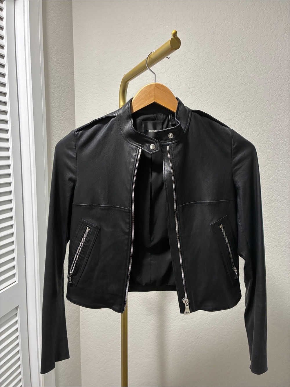 Theory Black Leather Moto Jacket